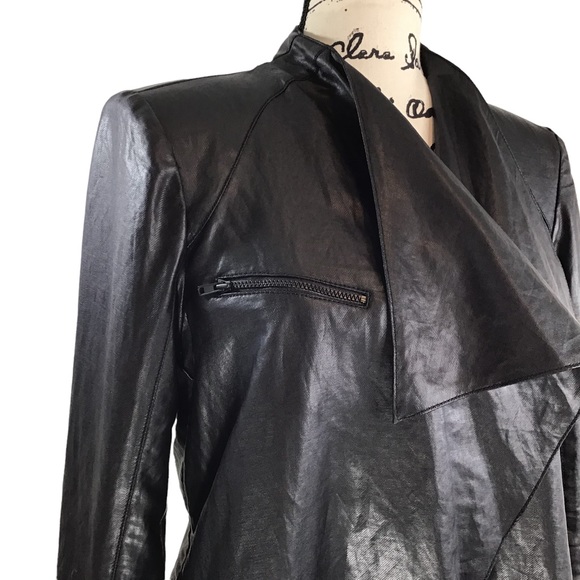 GUESS - Faux Leather Moto Jacket - Black Size M - Picture 3 of 16